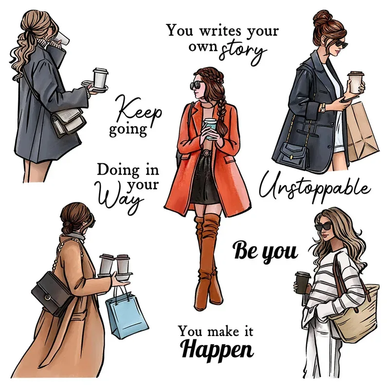 

Fashion Women And Coffee Cutting Dies Clear Stamp DIY Scrapbooking Metal Dies Silicone Stamp For Cards Albums Decor