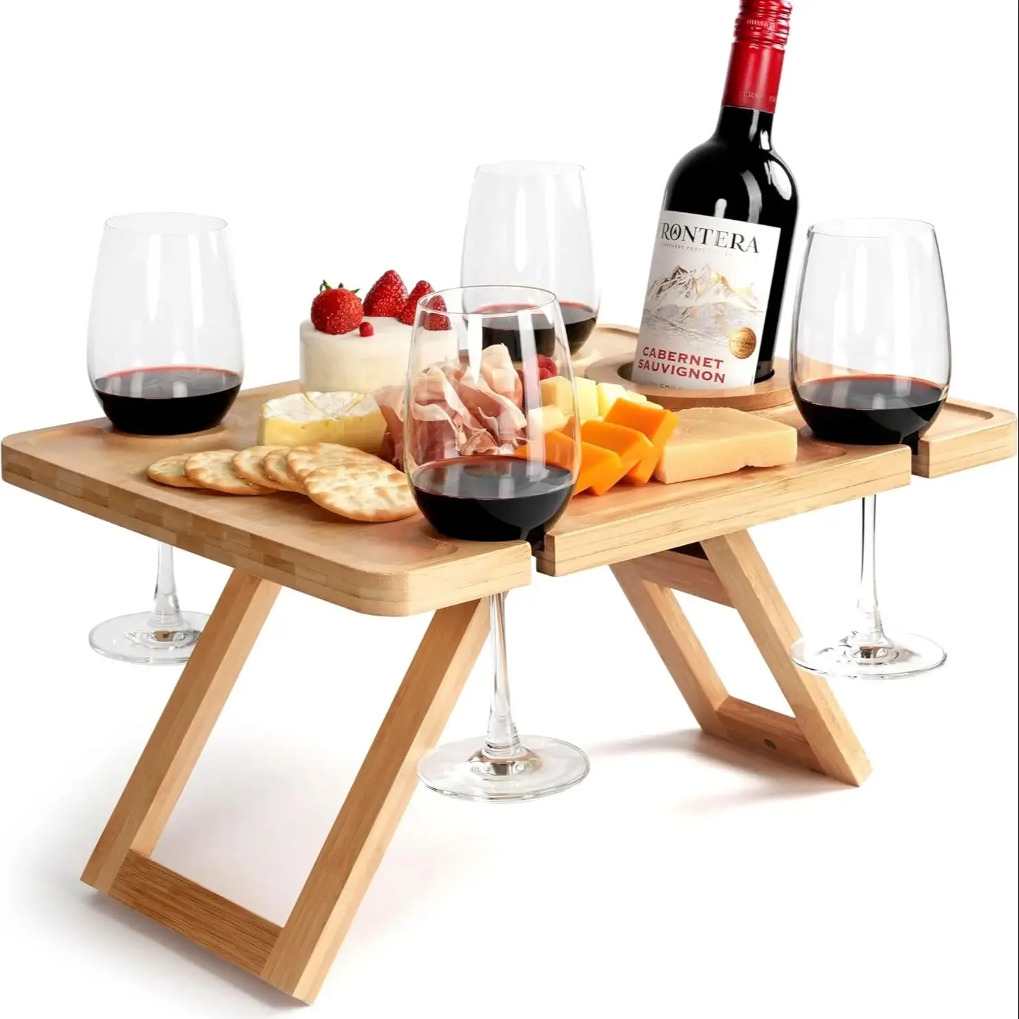Table de pique-nique à vin d'extérieur, table à vin pliante, planche à charcuterie avec support pour verres à vin, mini table pour pique-nique, salle de pique-nique