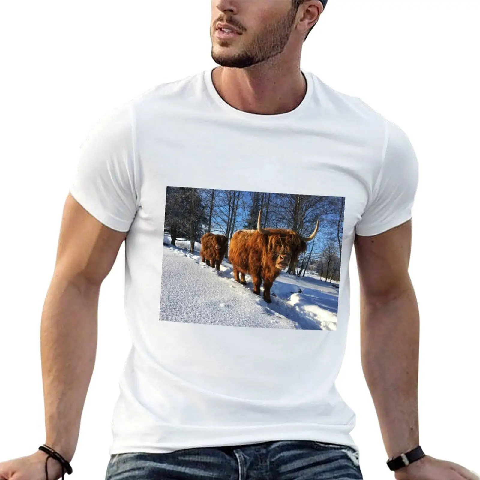 

Scottish Highland Cattle Cow and Calf 1688 T-Shirt t shirt man designer t shirts for man graphic tees man t shirt cotton T-shirt