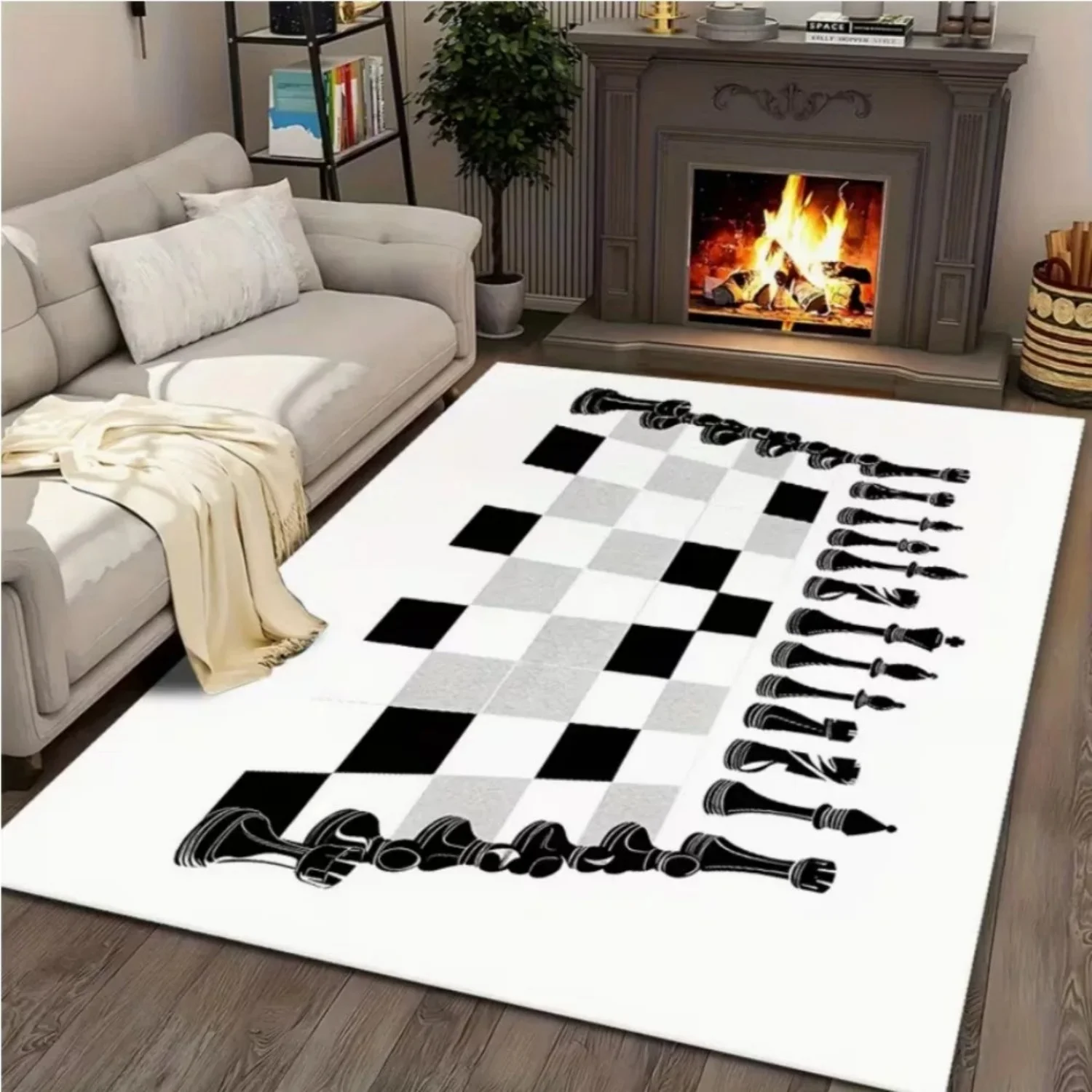 Living Room Rug Chess Theme Carpet Non-Slip Soft Easy To Clean Durable Intellectual Stylish Board Game Decor Area Home Decor Mat