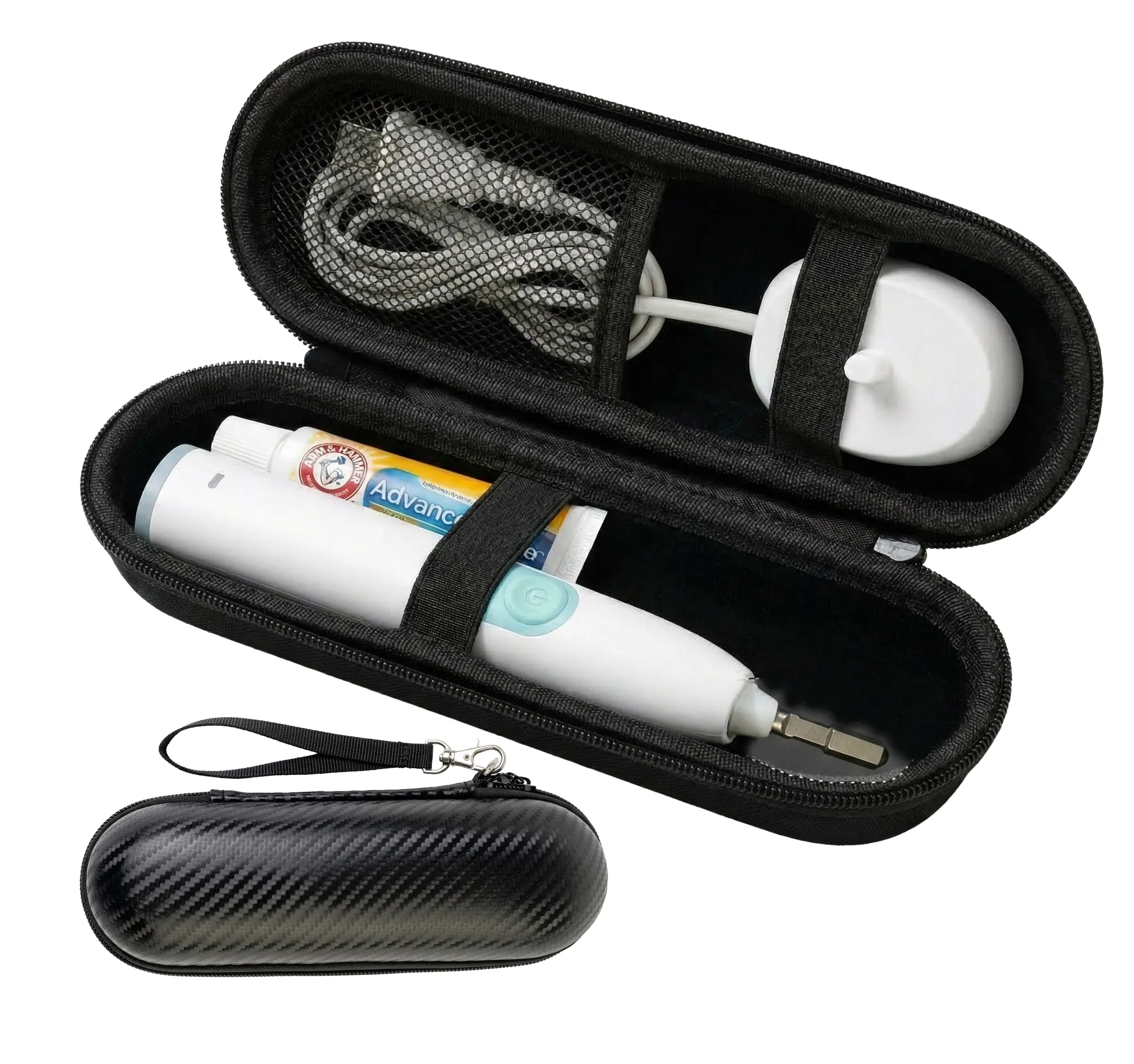 Universal electric toothbrush case, hard-shell travel storage, organization, shockproof, lightweight, with hanging strap