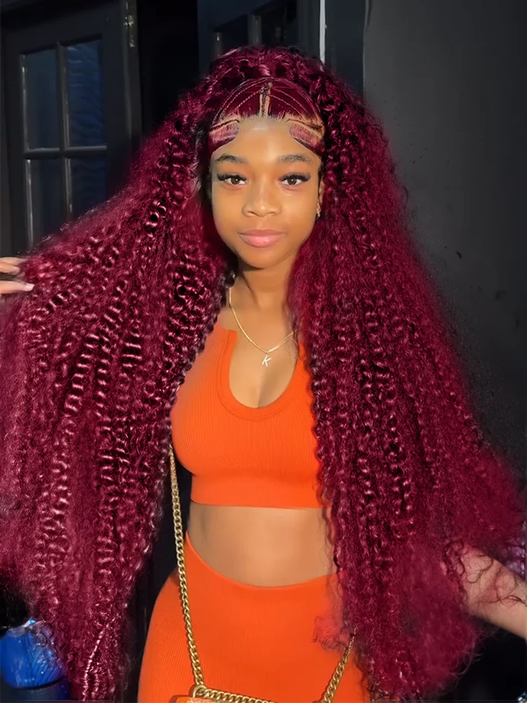 99J Burgundy Deep Wave 13x4 Hd Lace Frontal Human Hair Wigs Pre Plucked 30 Inch Red Colored Water Curly Lace Front Wig For Women