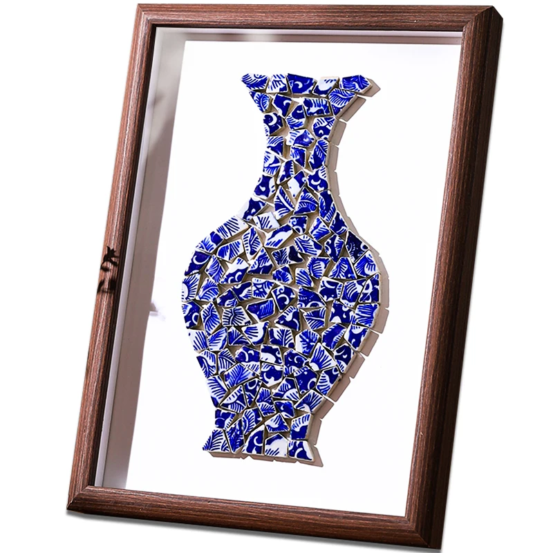 

Blue and White Porcelain Decorative Painting Handmade DIY Intangible Cultural Heritage Ceramic Bottle Mosaic Art Patch Photo Fra