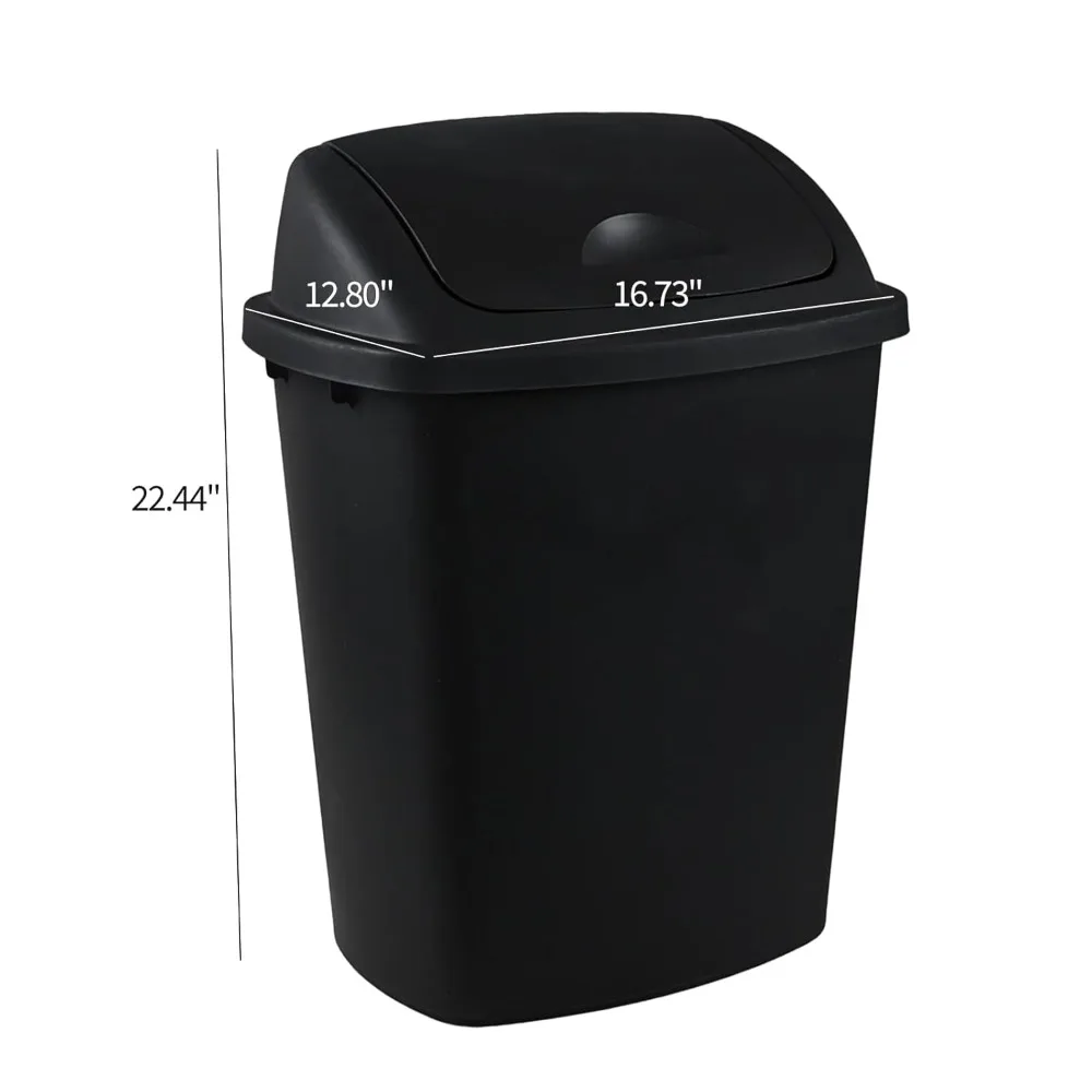 10 Gallon Plastic Kitchen Trash Containers with Swing Lid, 4 Pack Swing Top Garbage Bin, Black