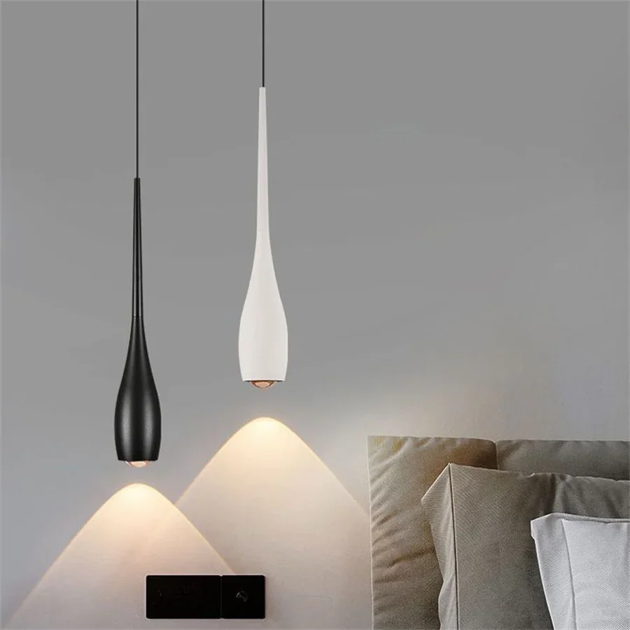 

7W Modern Bedroom Bedside LED Pendant Light Water-Drop Shape Dining Room Kitchen Long Tube Hanging Lamp Shop Cafe Bar Chandelier