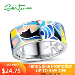 SANTUZZA Silver Rings for Women Pure 925 Sterling Silver Classical Face HANDMADE Colorful Enamel Ring Party Fashion Jewelry
