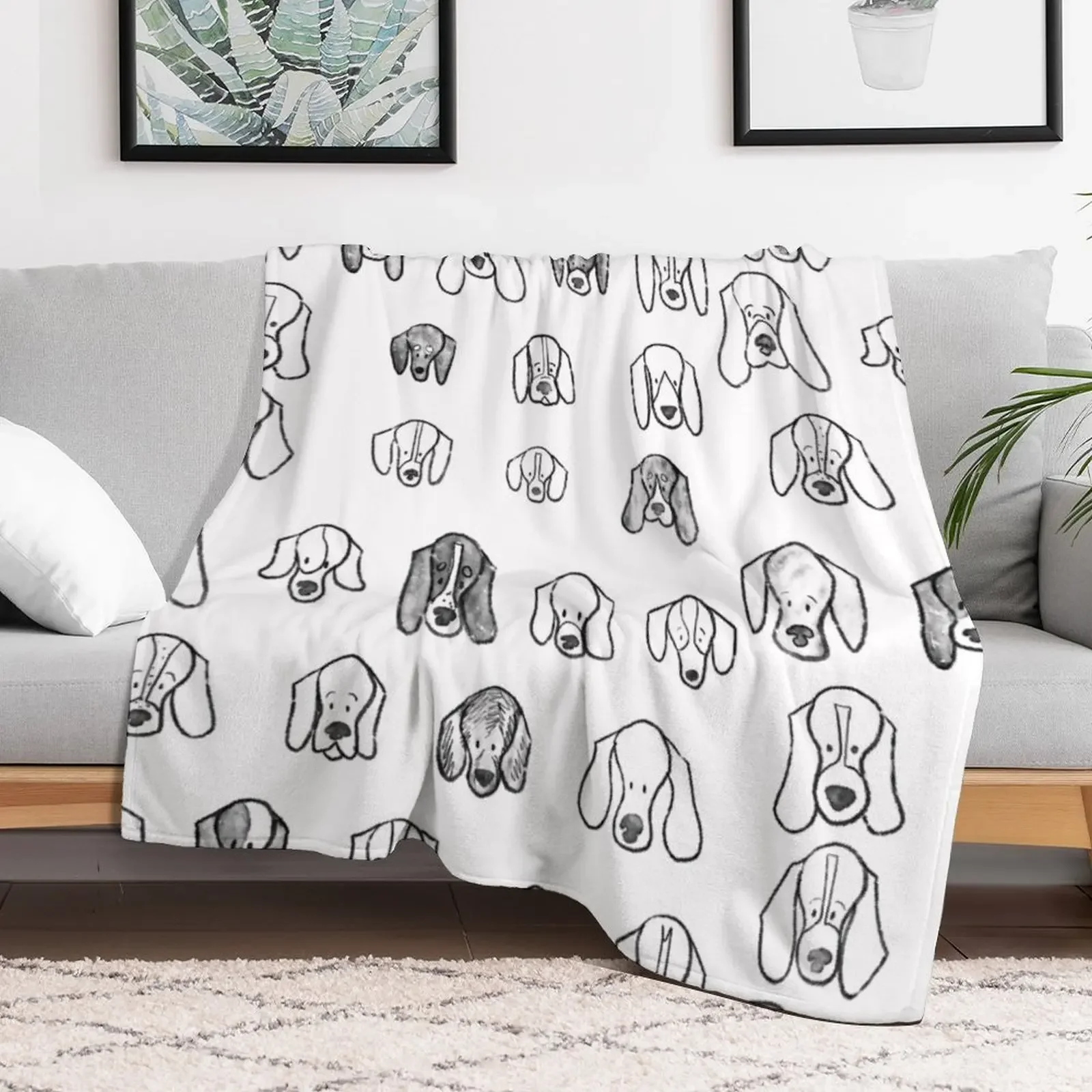 Hound Faces Throw Blanket Travel Size Cozy Blanket for Plane Train
