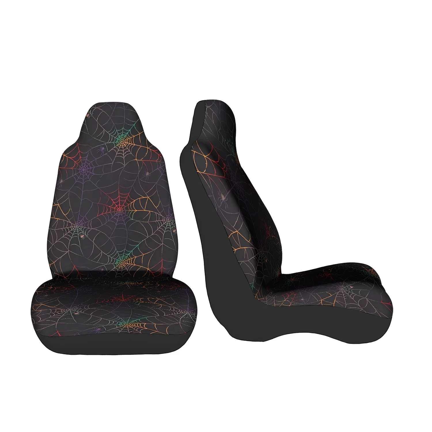 1pc Colorful Spider Web Nightfall Themed Printed Car Seat Cover, Easy To Install, Elastic Fit, Comfortable And Breathable, Unive