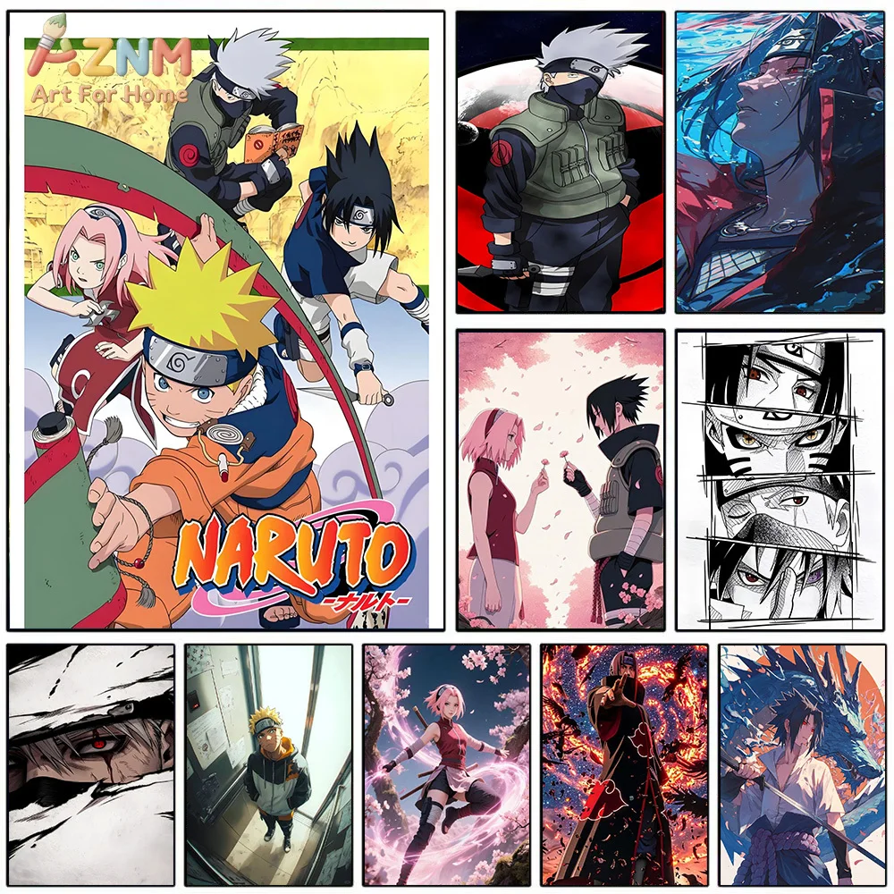 AZNM Naruto Team 7 Canvas Painting Uzumaki Naruto Sasuke Sakura Kakashi Wall Art Print Home Decor No Frame