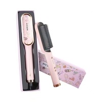 2in1 Professional Ionic Hair Straightener Curler Brush Ceramic PTC Heating Fast Straightening Curling Iron Hot Comb Styling Tool