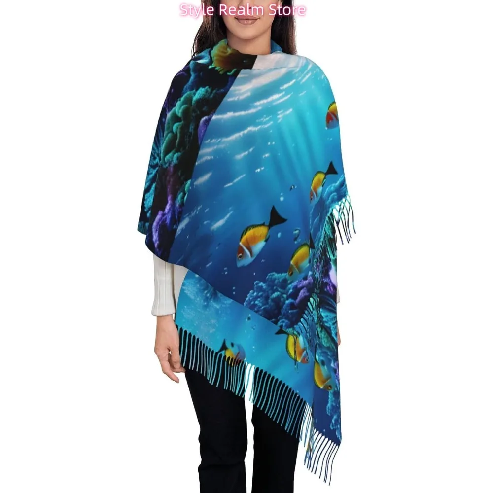 

Tranquil подводный пейзажный принт женский модный зимний шарф мягкий длинный стиль теплая шаль шарфы обертывания