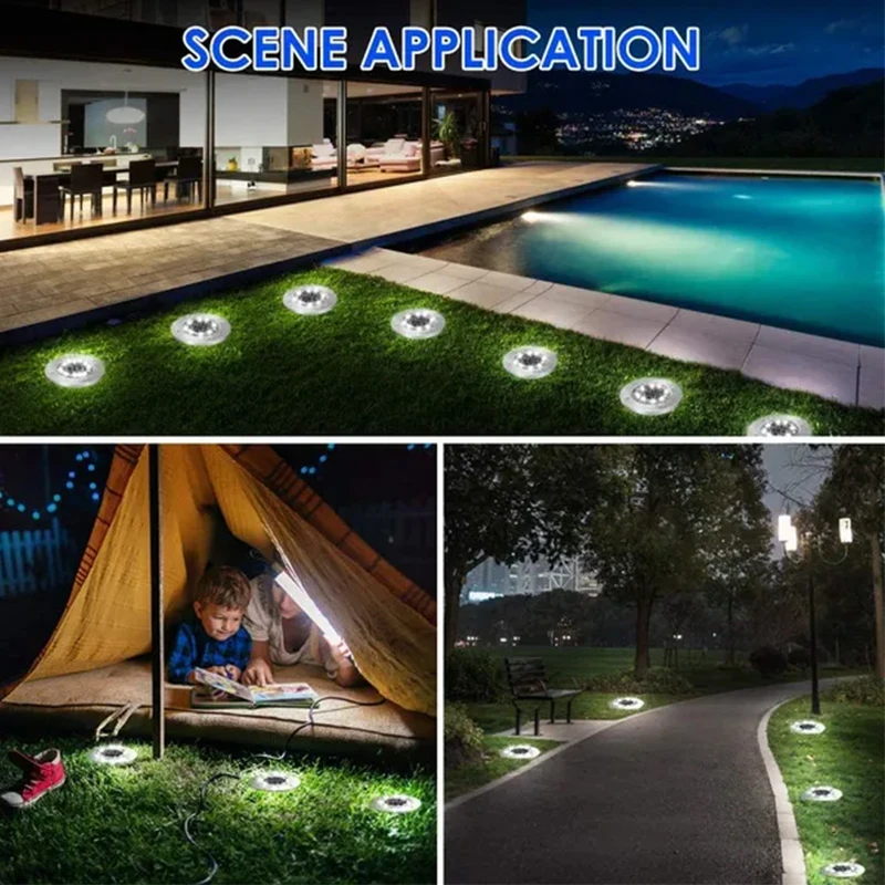 Disco de energía Solar de 8 LED, luz subterránea para jardín al aire libre, foco de luz de cubierta, lámpara Led Solar enterrada, decoración de