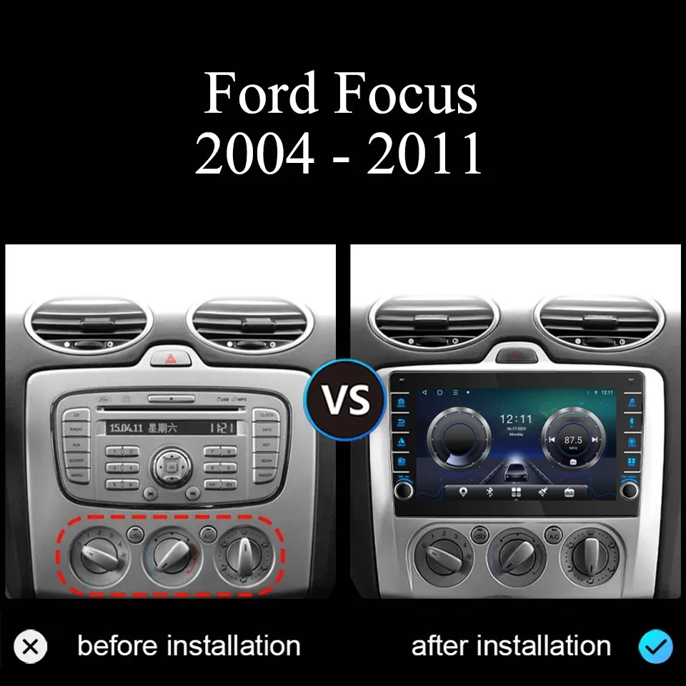 8G+128G Android 14 For Ford Focus 2004 - 2011 Car Radio Audio Multimedia Stereo PC Tablet GPS Monitor 4G Lte DVD Carplay Auto BT
