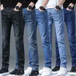 Męskie męskie z prostą nogawką klasyczne jeansy Casual długie spodnie dżinsowe Slim Fit proste spodnie męskie modne męskie jeansy ze streczem