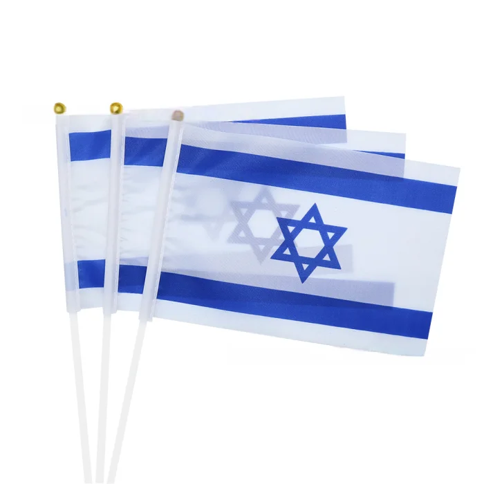 100PCS Israel polyester hand flag 14x21CM waving flag activity parade sports flying flag with plastic flagpole