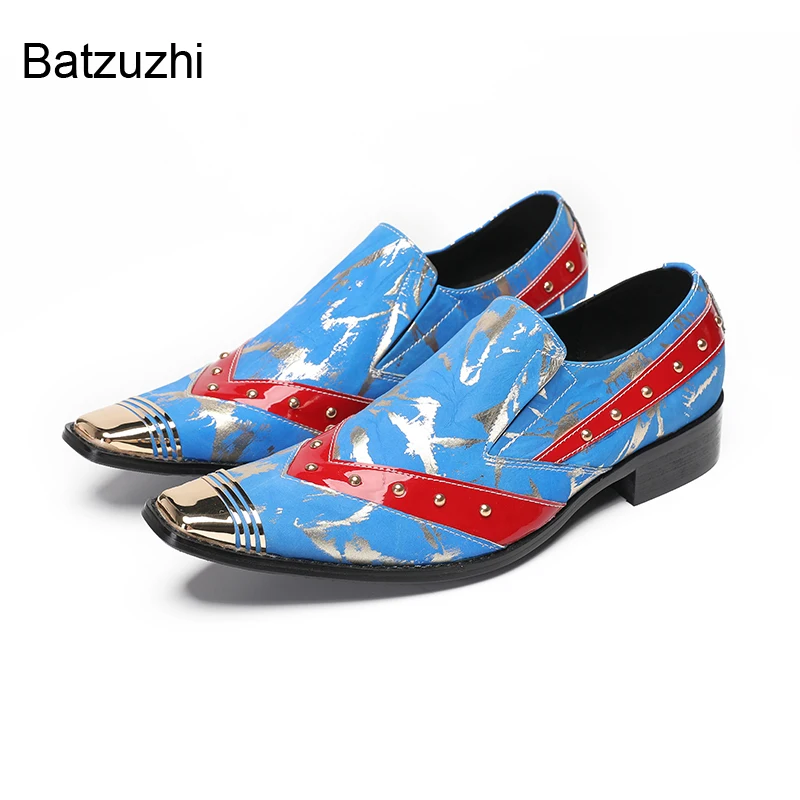 

Batzuzhi New Design Blue Men's Leather Dress Shoes Pointed Toe Formal Business, Party Shoes Man! Big Sizes 38-46