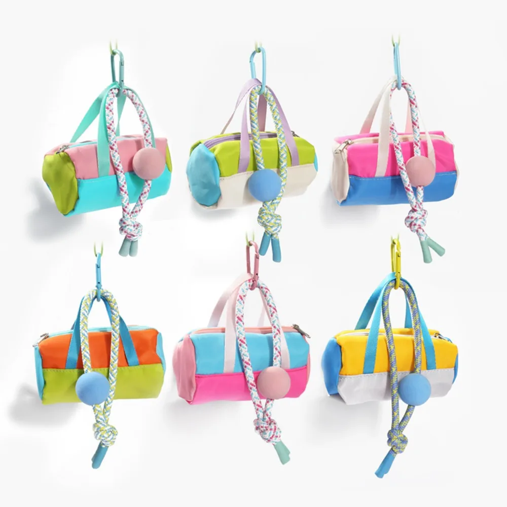 Color Block Mini Tote Pouch with Carabiner for Women, Portable Cable & Earphone Storage Bag, Handheld Small Organizer Purse