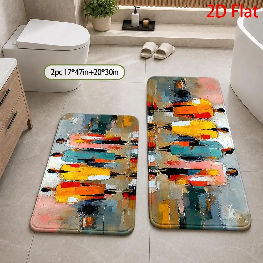 1pc, 2pcs, 3pcs, 2D Flat, Abstract Art Four Figures Back View Bath Rug Sets, Modern Minimalist Bathroom Mat, Machine Washable Bath Mat Set, Ideal for Bathrooms, Laundry Rooms, Entryways, Hallways, And Other Spaces