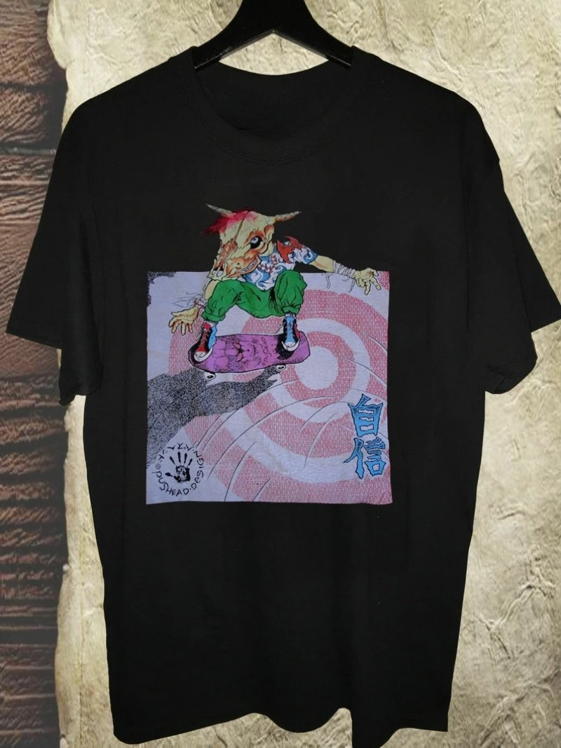 Camiseta Thrasher Pushead dos anos 80, camiseta masculina dos anos 90 NOS, tamanho EUA, unissex, algodão pesado, estilo vintage Y2K, tamanho novo, primavera/verão.