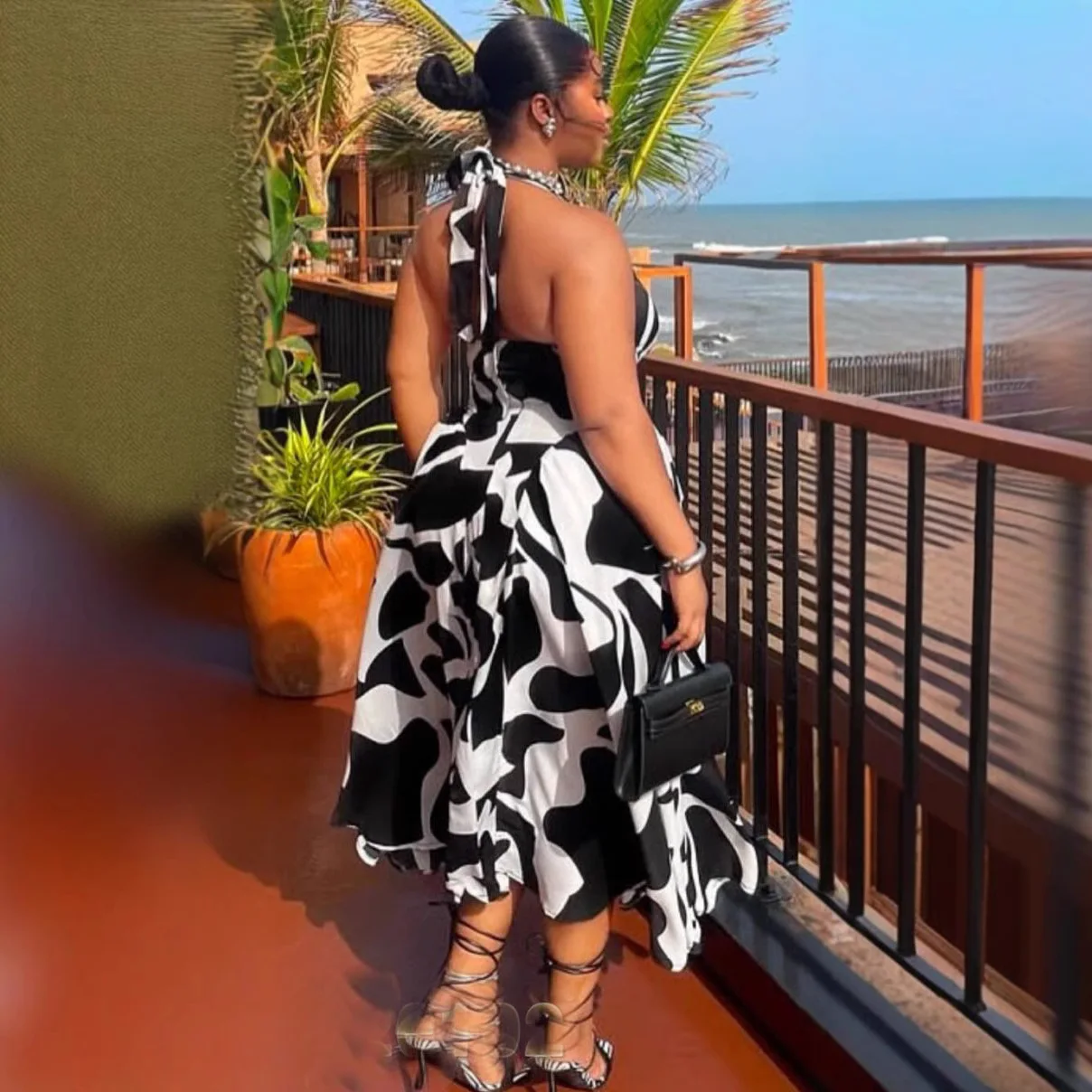 dresses for african american ladies Fashion Print Halter Dress Women's Summer A-Line trendy modern african dresses