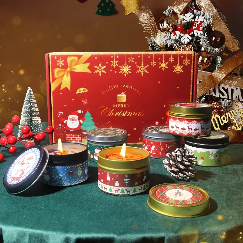 Xmas Soy Wax Scented Candle Gift Set 20 Hour Burn Time Rose Lavender Jasmine Fragrance Candle Christmas Party Decor Holiday Gift
