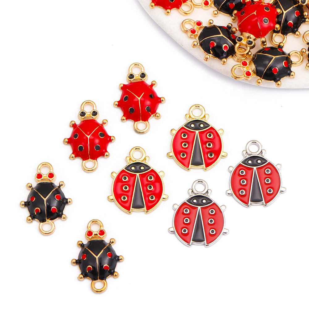 10Pcs Enamel Cute Cartoon Ladybug Insect Pendant Alloy For Bracelet Necklace Jewelry Making Charm DIY Earring Ornaments Gifts