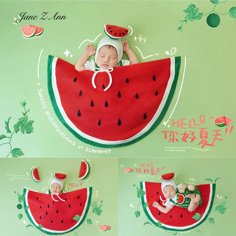 

Newborn photo props infant watermelon hat+clothes summer costume wool felt headband melon prop