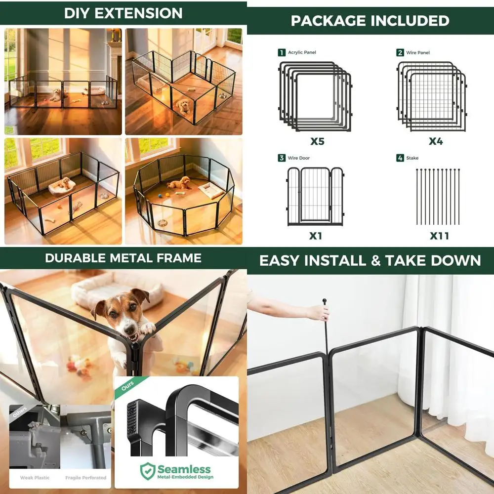 

Heavy-Duty 24-Inch Acrylic & Wire Mesh Dog Playpen, 10-Panel Pen for Small Dogs, Black