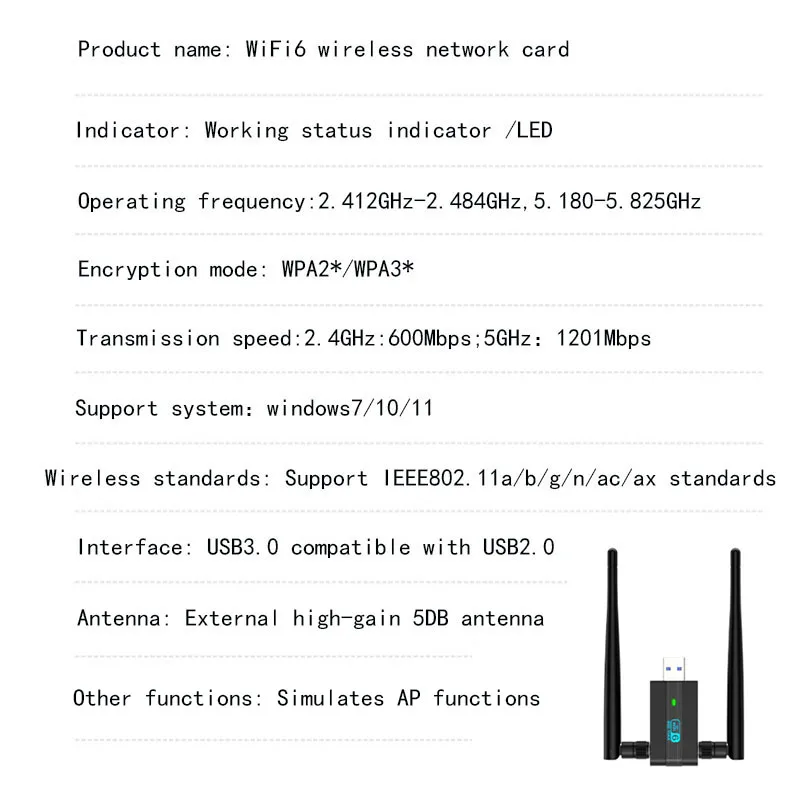 デュアルバンドワイヤレスネットワークカード,2.4g,5g,usb,kali,Linux,イーサネット6,mt7921au,チップax1800mに適したレシーバー