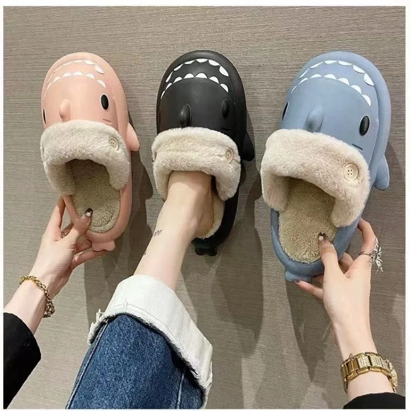 Pantuflas de Tiburón de Peluche Divertidas para Parejas, Cálidas para Invierno, Sandalias Suaves de Animales Lindos para Adultos, Pantuflas de Dibujos Animados de Terciopelo para Interiores