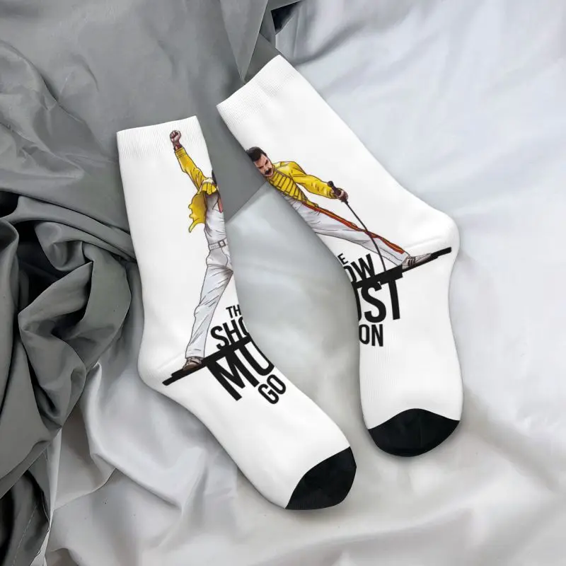 Cool Mens Freddie Mercury Show Dress Socks Unisex Breathbale Warm 3D Print Rock Band Queen Crew Socks