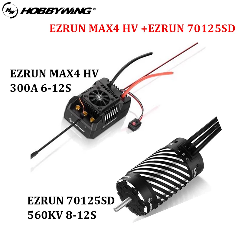 Hobbywing EZRUN MAX4 HV 300A 6-12S Brushless ESC 70125SD KV560 8-12S 4 Pole Brushless Sensored Motor Combo For 1/5 RC Trucks Car