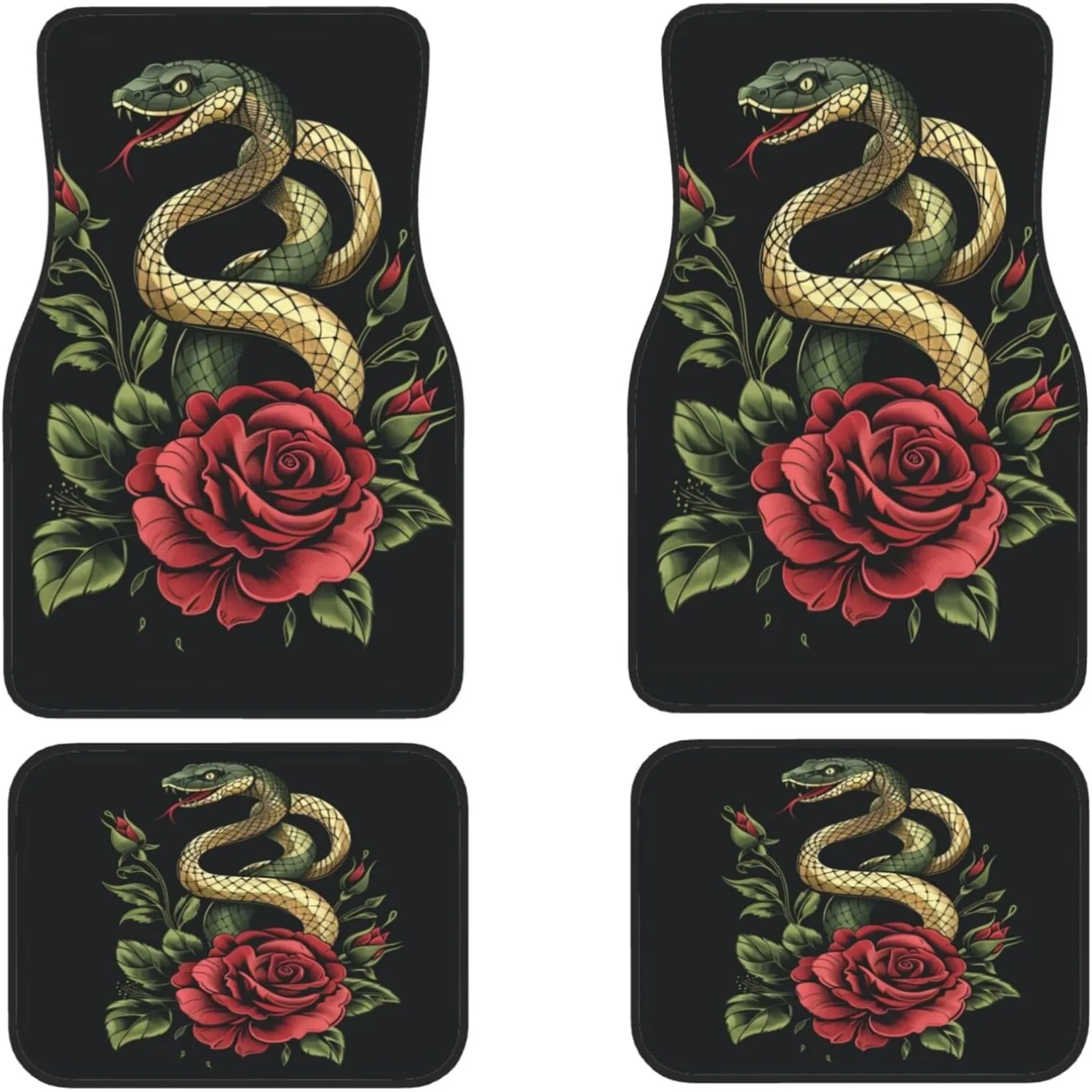 Snake And Rose Front & Rear Car Floor Mats For Cars Auto Floor Mats 4pcs Full Set Car Carpet Floor Mats Universal Fit For Suvs,