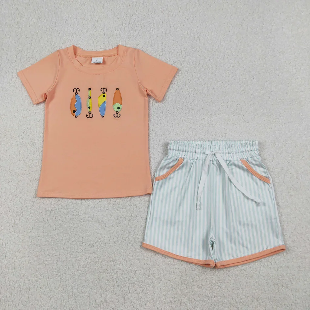 

Оптовая продажа детской одежды с вышивкой, рыболовный крючок, комплект шорт для мальчиков