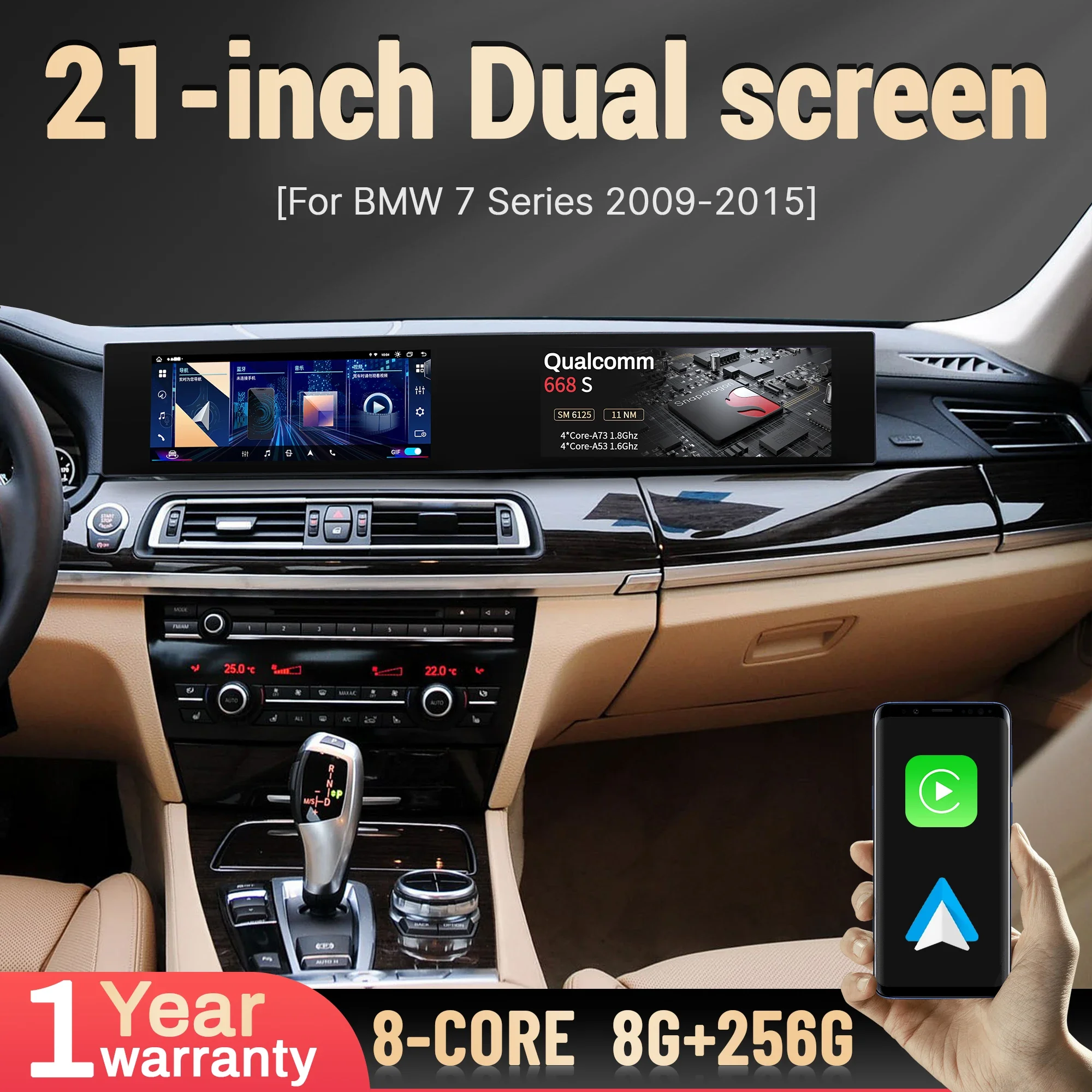 

21-дюймовый Android-радио для BMW 7 серии 2009-2015, беспроводной Apple Bluetooth Carplay, мультимедийный сенсорный экран, стерео