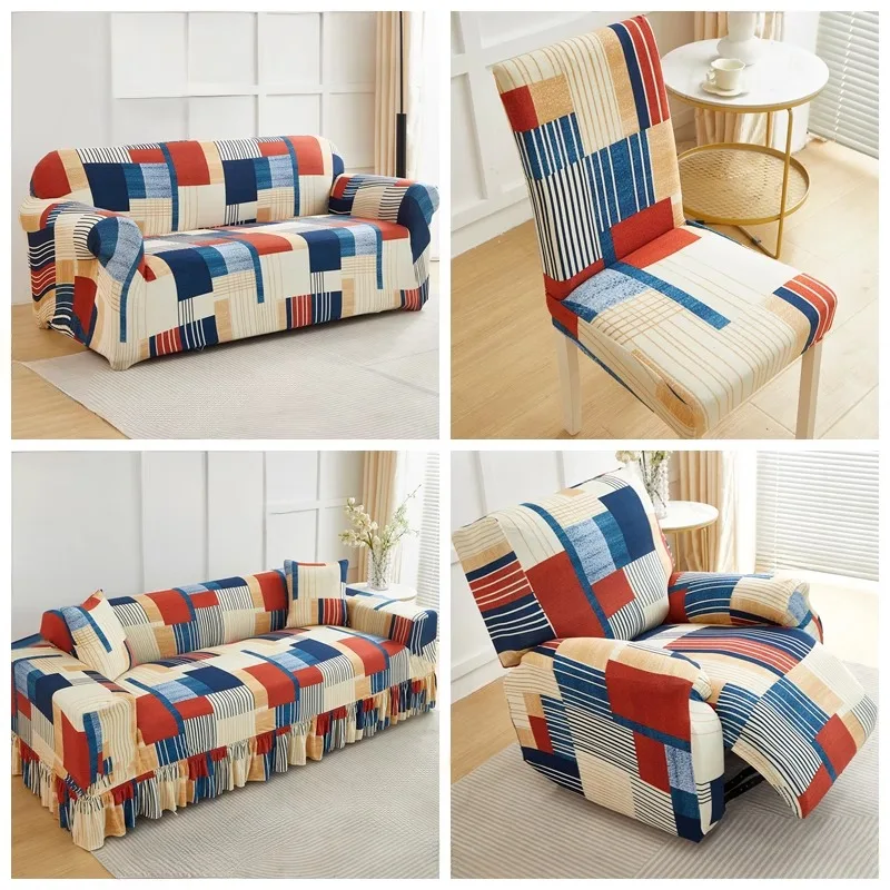 3 Seat Electric Recliner Sofa Cover Milk Silk Print Removable Washable Anti-Slip Living Room Furniture Protector All-Seasons