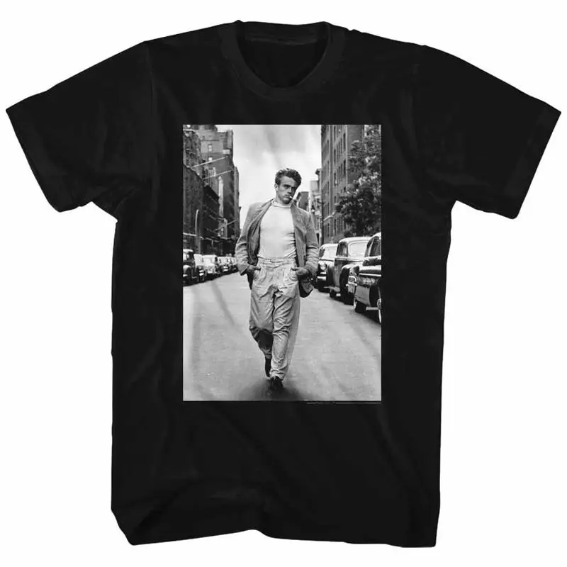 JAMES DEAN Adult T Shirt 1955 Movie NYC STREET WALK Licensed BLACK Cotton