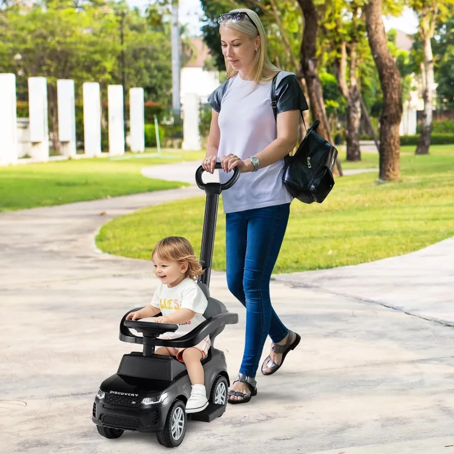 Coche Ride On Push para niños pequeños Land Rover con licencia, coche deslizante con asa y pasamanos, música y luces debajo del asiento Storag