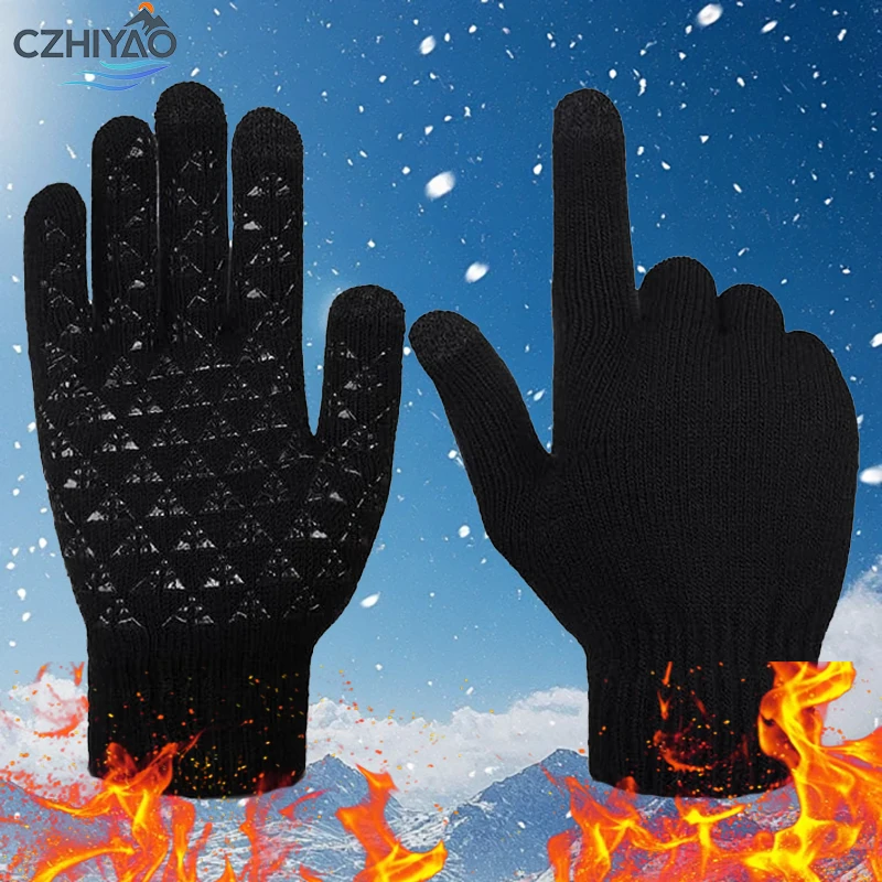 

CZHIYAO Winter Gloves for Men Women - Touch Screen Cold Weather Thermal Warm Knit for Running Driving Hiking Cycling Riding