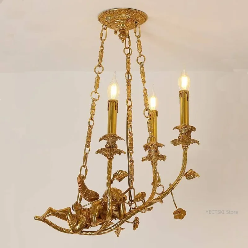 

GHJUYIOL French style all copper chandelier, European style villa, retro entrance, bedroom, study, restaurant, creative wax lamp