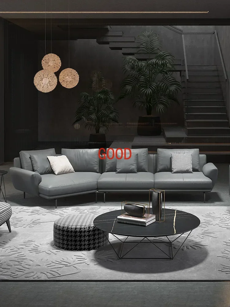 Leather Sofa Combination First Layer Cowhide Orange Style Light Luxury Creative Corner