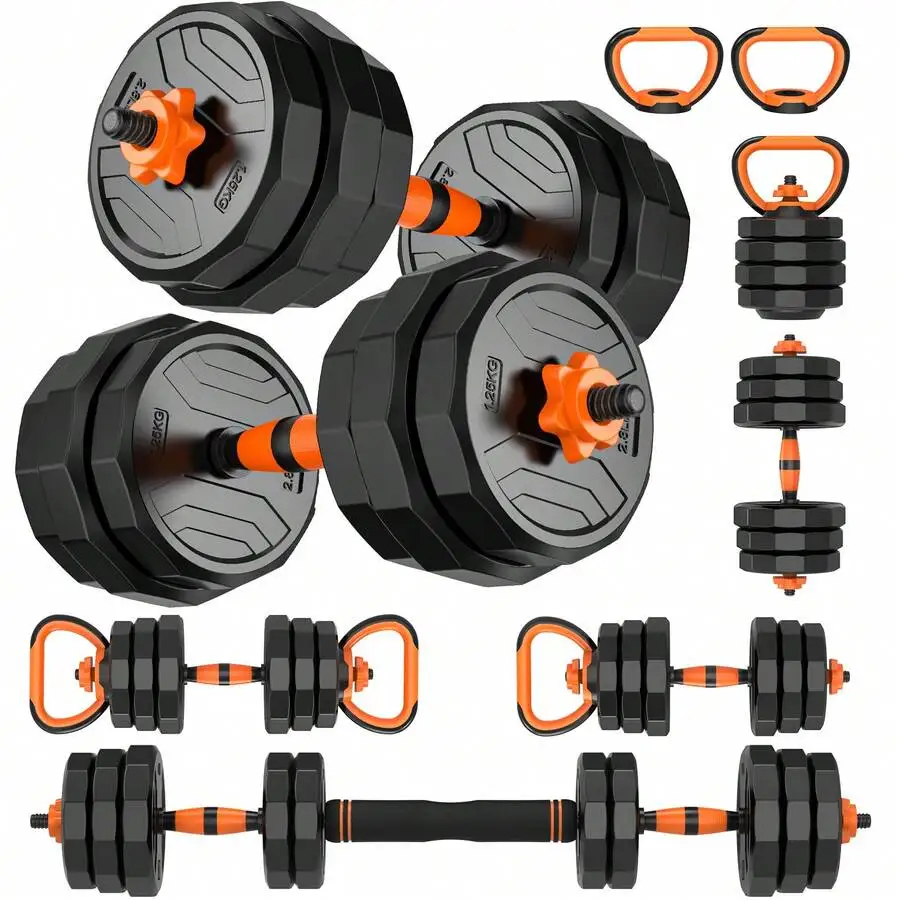 44lb 6-In-1 Adjustable Dumbbells Set Free Weight Set With Connector Used As Barbell, Kettlebells, Push Up Stand, Fitness Exercis