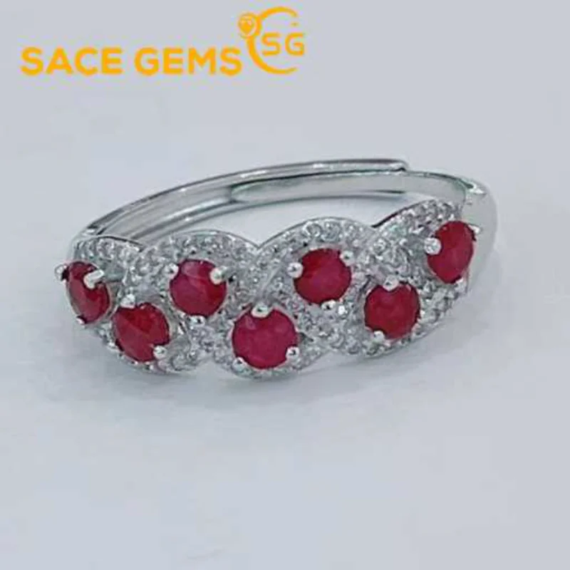 

SACE GEMS New Luxury Trendy 925 Sterling Silver 2.5MM Ruby Gemstone Rings for Women Engagement Cocktail Party Fine Jewelry Gift