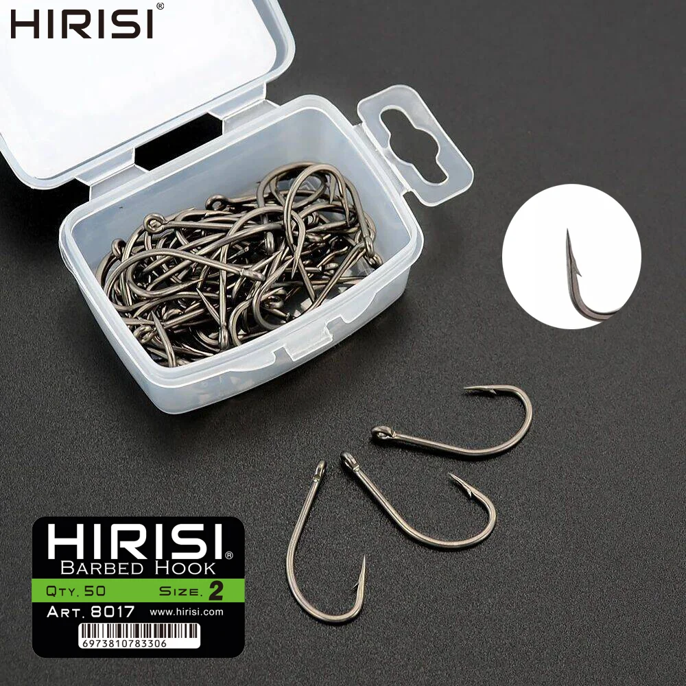Hirisi 50Pcs Carp Fishing High Carbon Stainless Steel Barbed Hooks Sharp Durable for Carp Fishing Hooks Accessories 8017