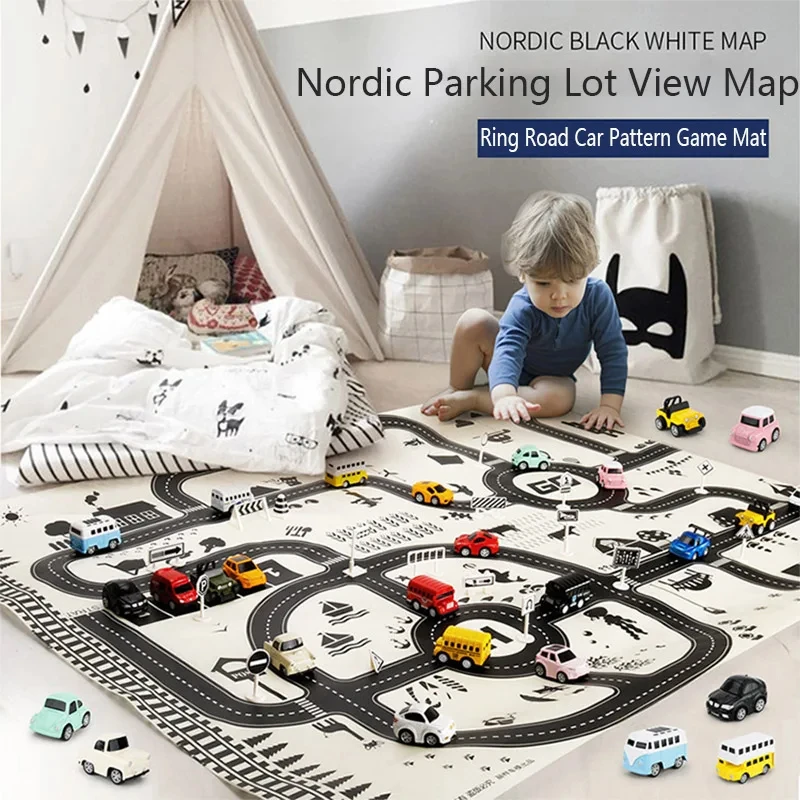 130*100CM Road Map Carpet for Kids Parking Lot Roadmap 83*58CM City Traffic Map of Road Boy Girls Educational Toy Crawling Games