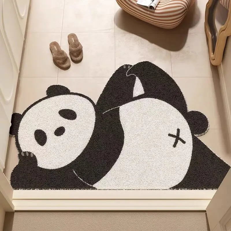 Panda Wire Loop Doormat Cute Animal Coil Entrance Rug Anti-slip Washable Dirt Catcher Floor Mat Indoor Outdoor Entryway Carpet