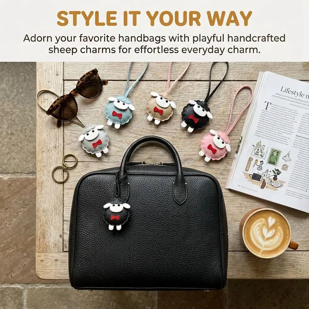 Cute Soft PU Leather Sheep Keychain Cartoon Lightweight Lamb Pendant Keyring Bow Multi-Color Sheep Shaped Pendant Bag Decoration
