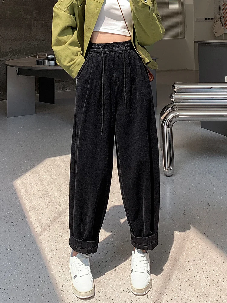 2024 Spring Autumn New Fashion Women Elastic Waist Loose Ankle-length Pants All-matched Casual Solid Cotton Harem Pants