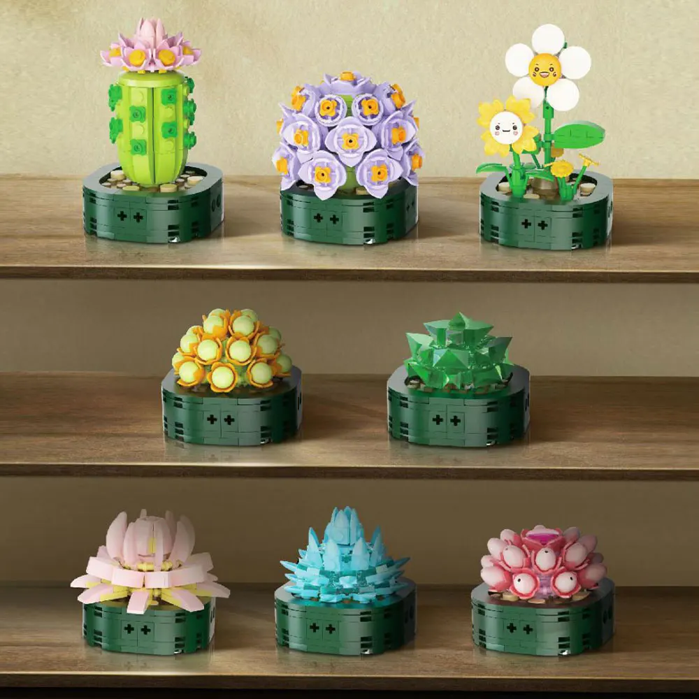 Flowers Succulent Potted Mini Building Blocks Creative Bonsai Model Bricks Toys for Girls Boys Gift Desktop Decoration MOC