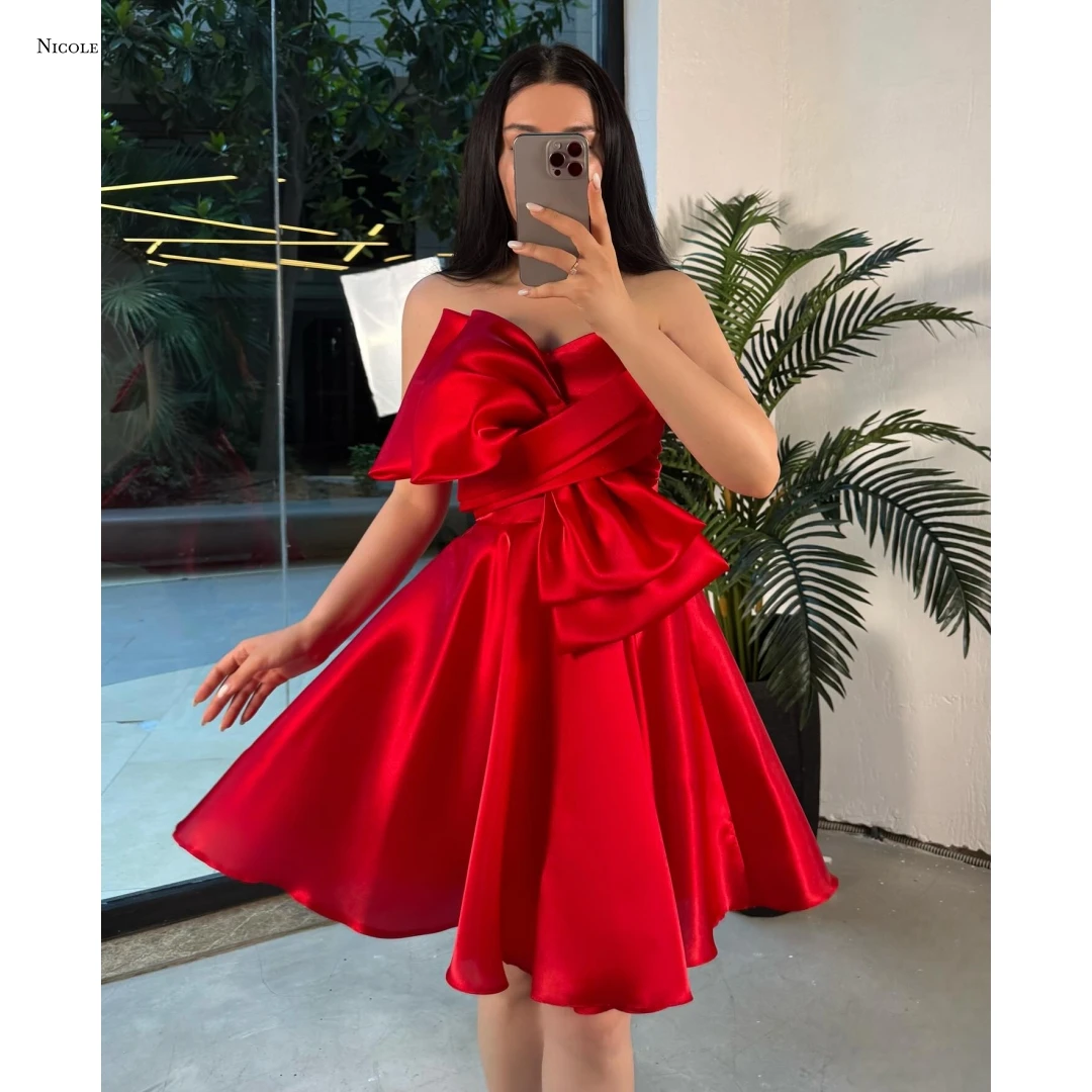 

Nicole Custom Made Elegant Party Dresses for Wedding Woman Ceremony Dress Line A Ball Gown Dress Satin Cloth Bow Robe Soiree
